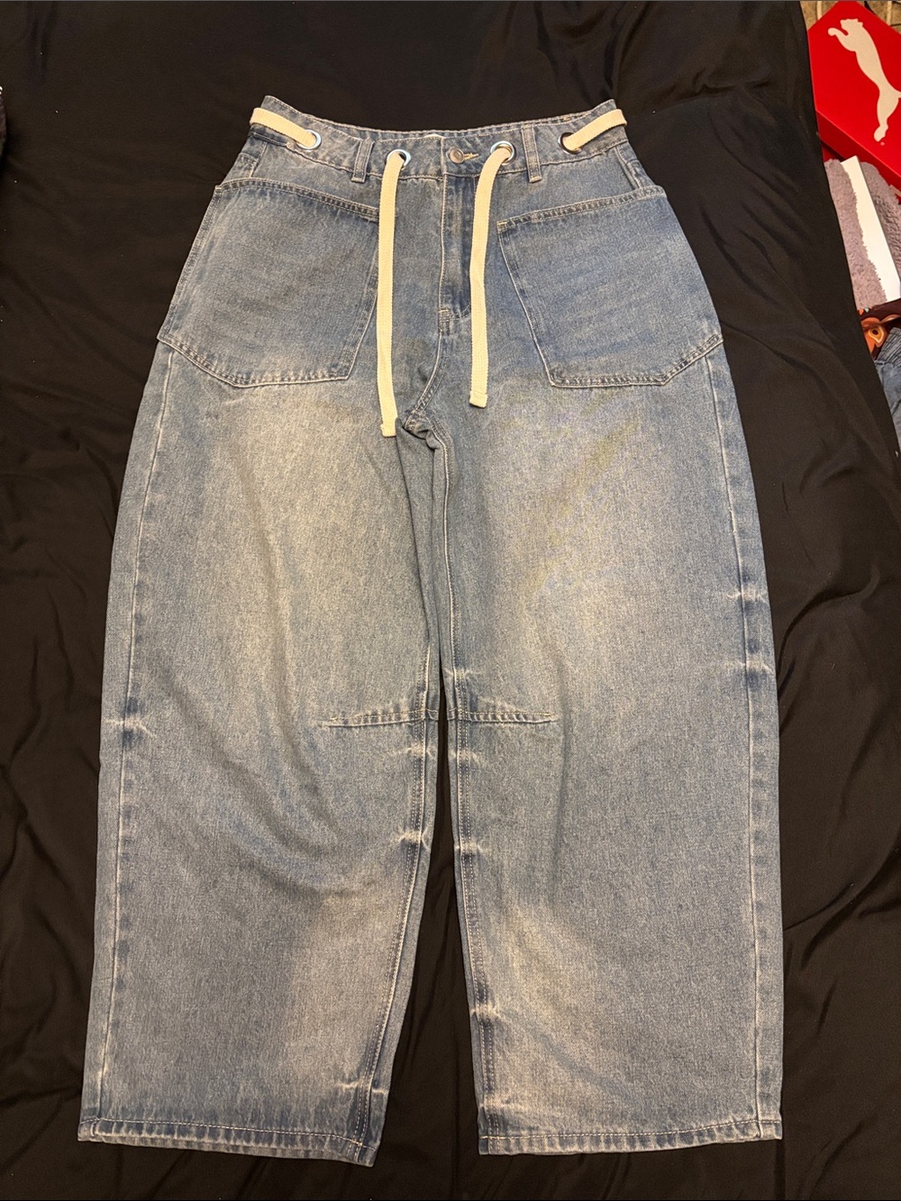 Very J Light Blue Denim Boyfriend Jeans with Drawstring